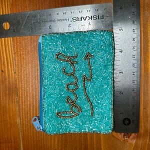 Beaded Teal 'Beach' Zip Pouch -